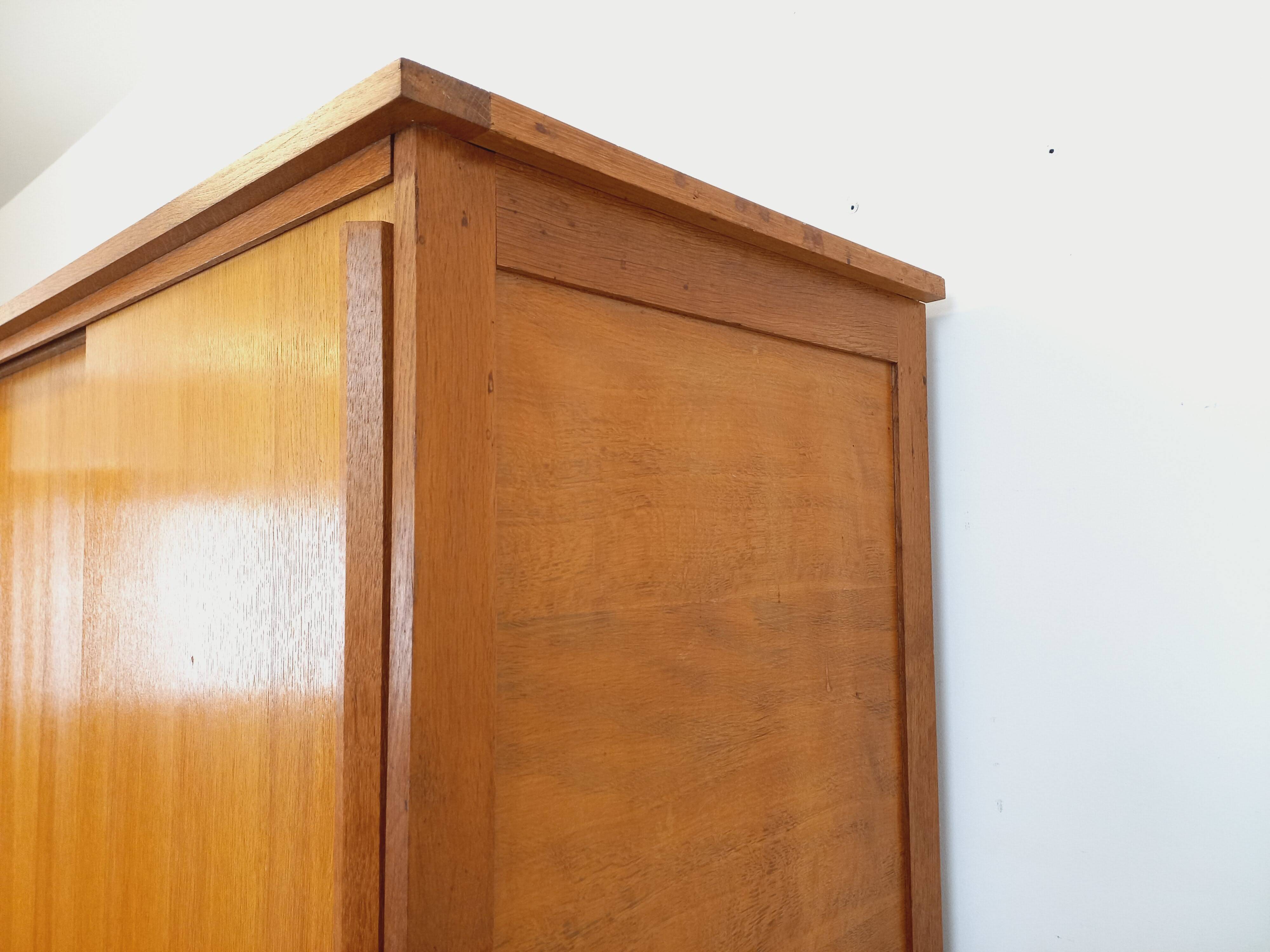 Vintage oak wardrobe from the 1960s.