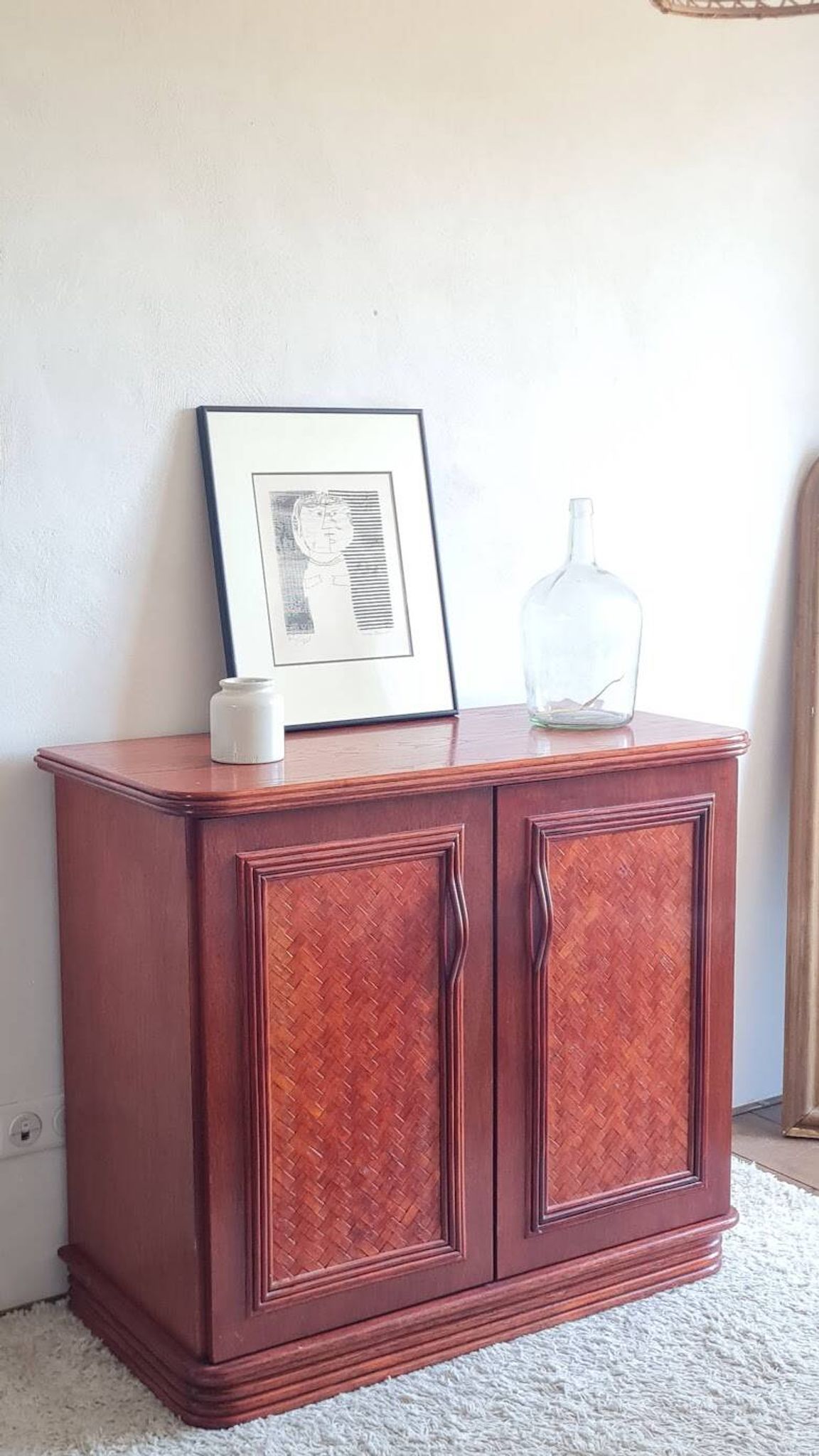 Rattan and wood sideboard from the 1970s.