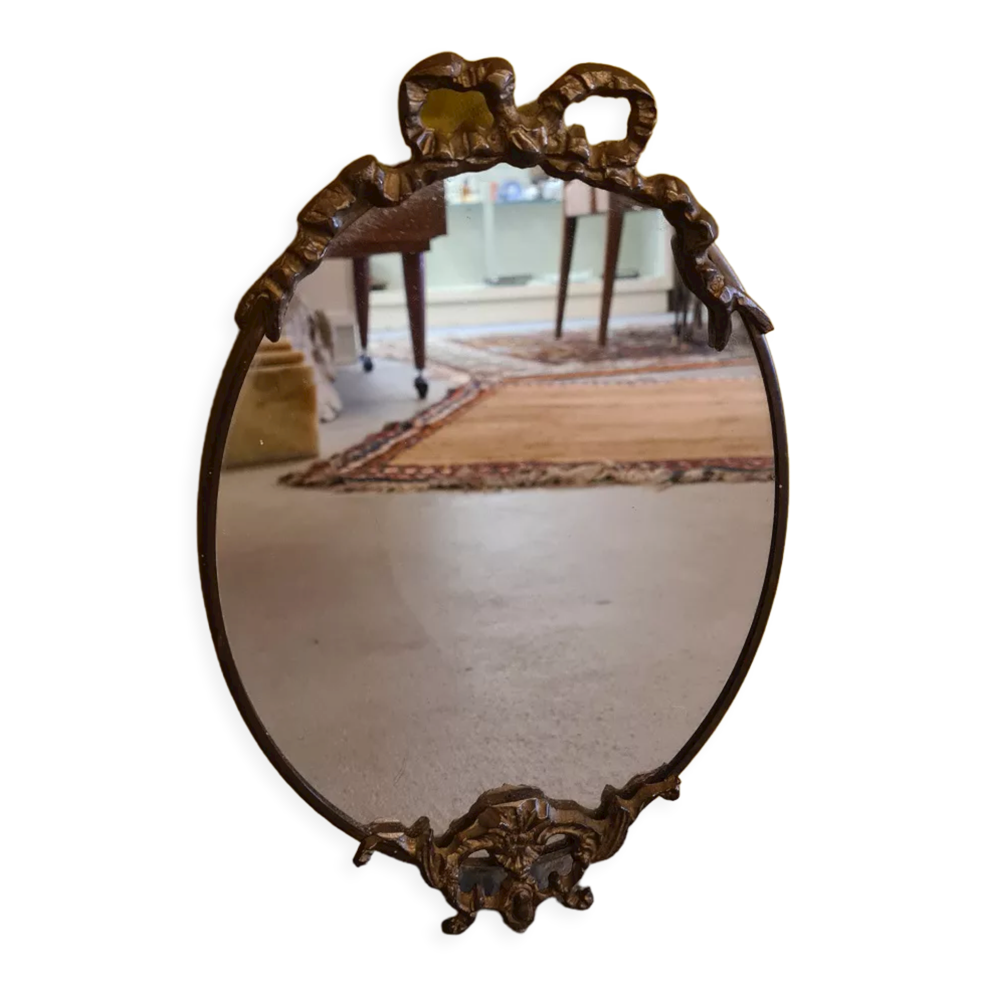 Classic Bronze and Brass Oval Mirror from the 1950s.