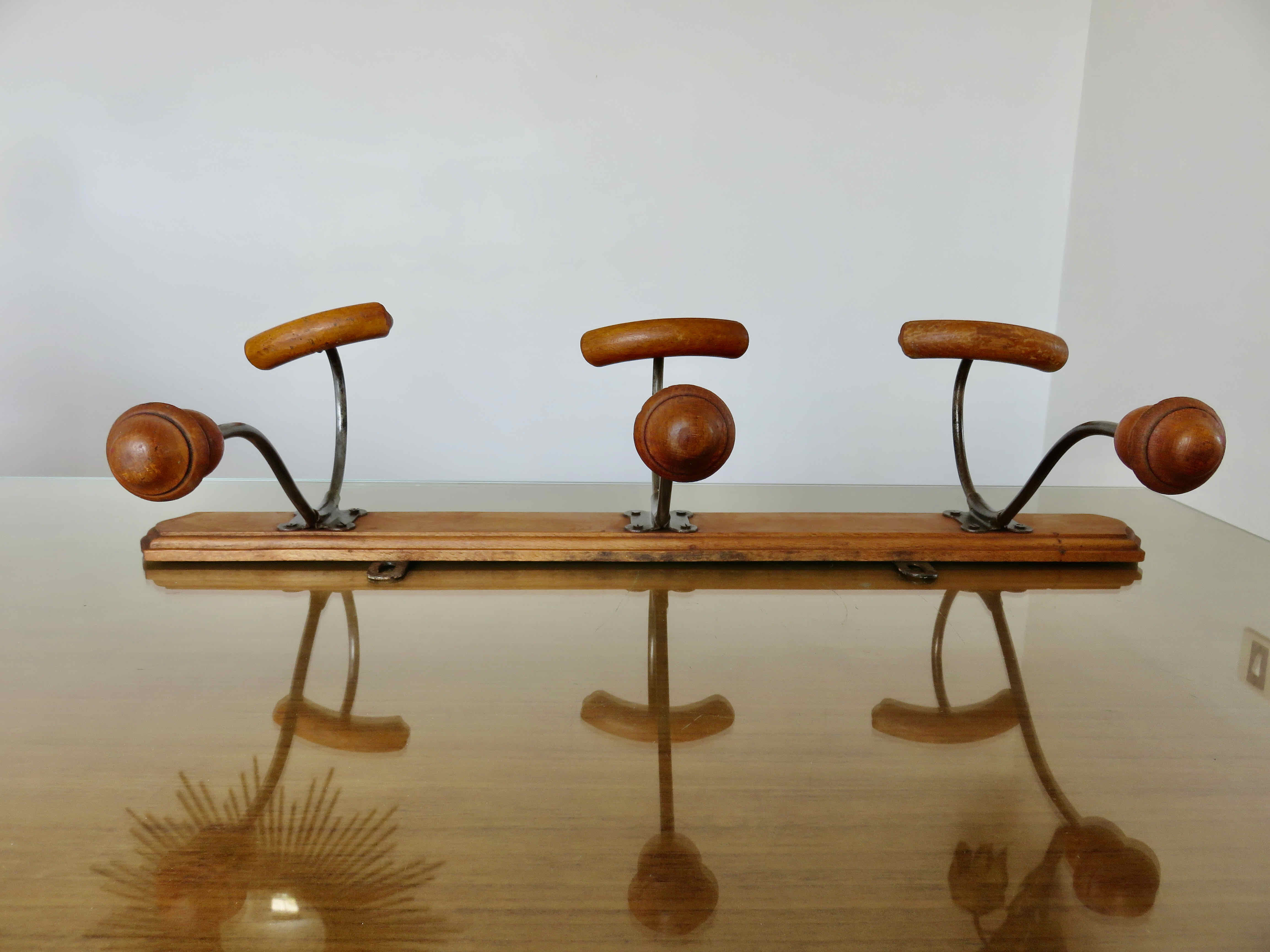 Coat rack bistro 3 hooks metal and wood 30s 40