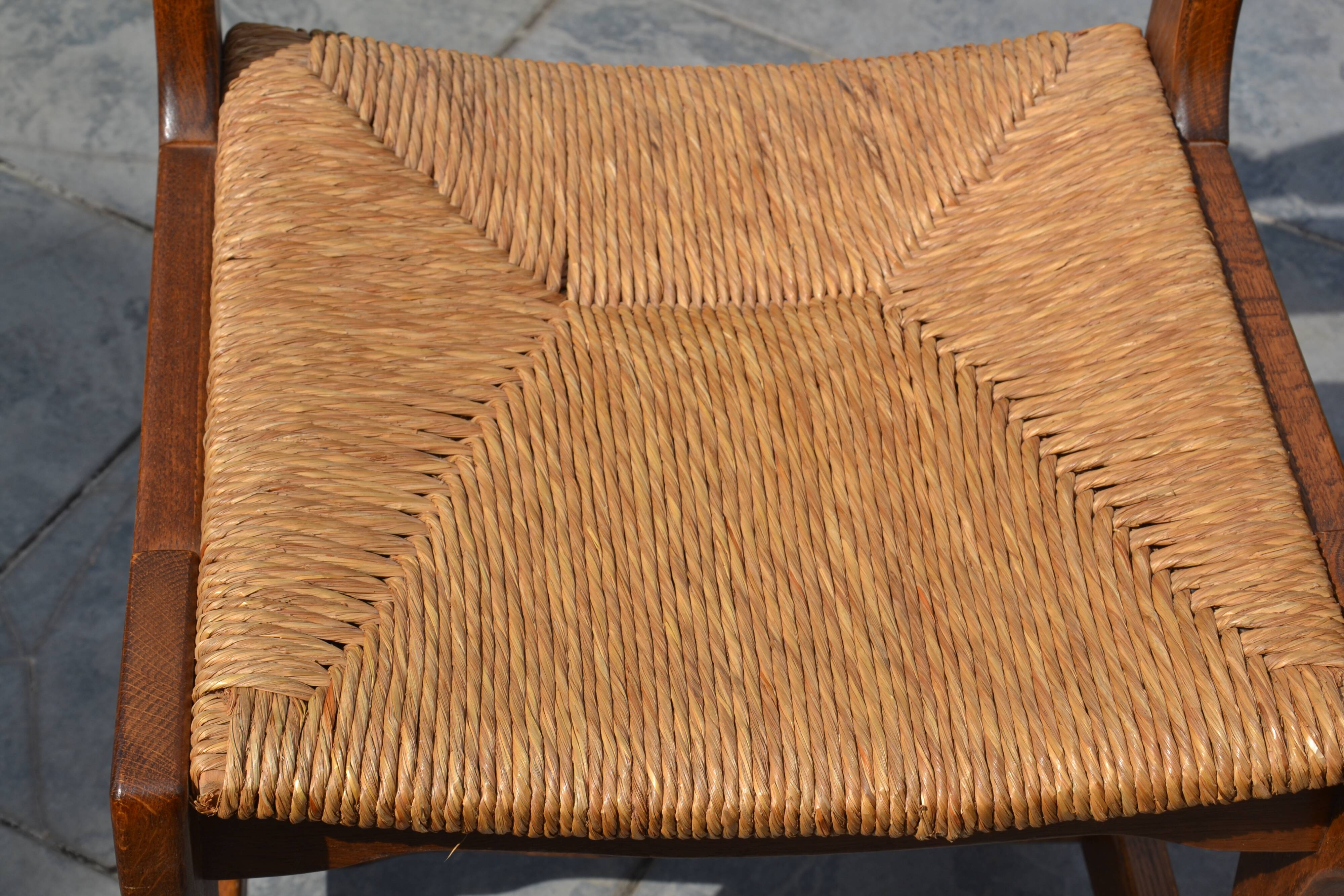 6 solid oak and straw chairs Guillerme et Chambron