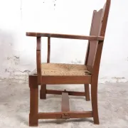 Pair of brutalist oak lounge chairs with rush seats – Netherlands