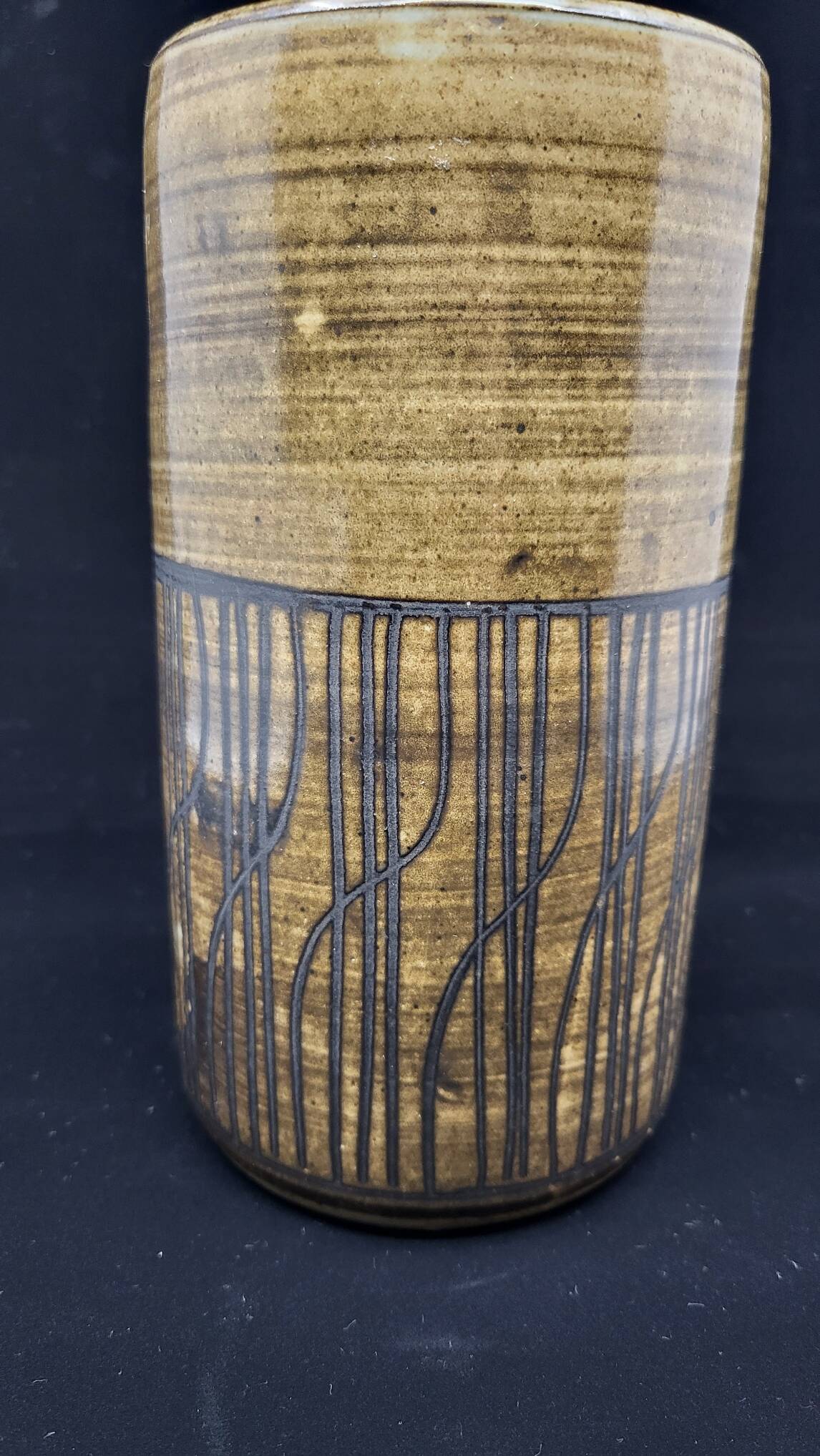 Cylindrical vase with geometric decoration by Dominique Pouchain