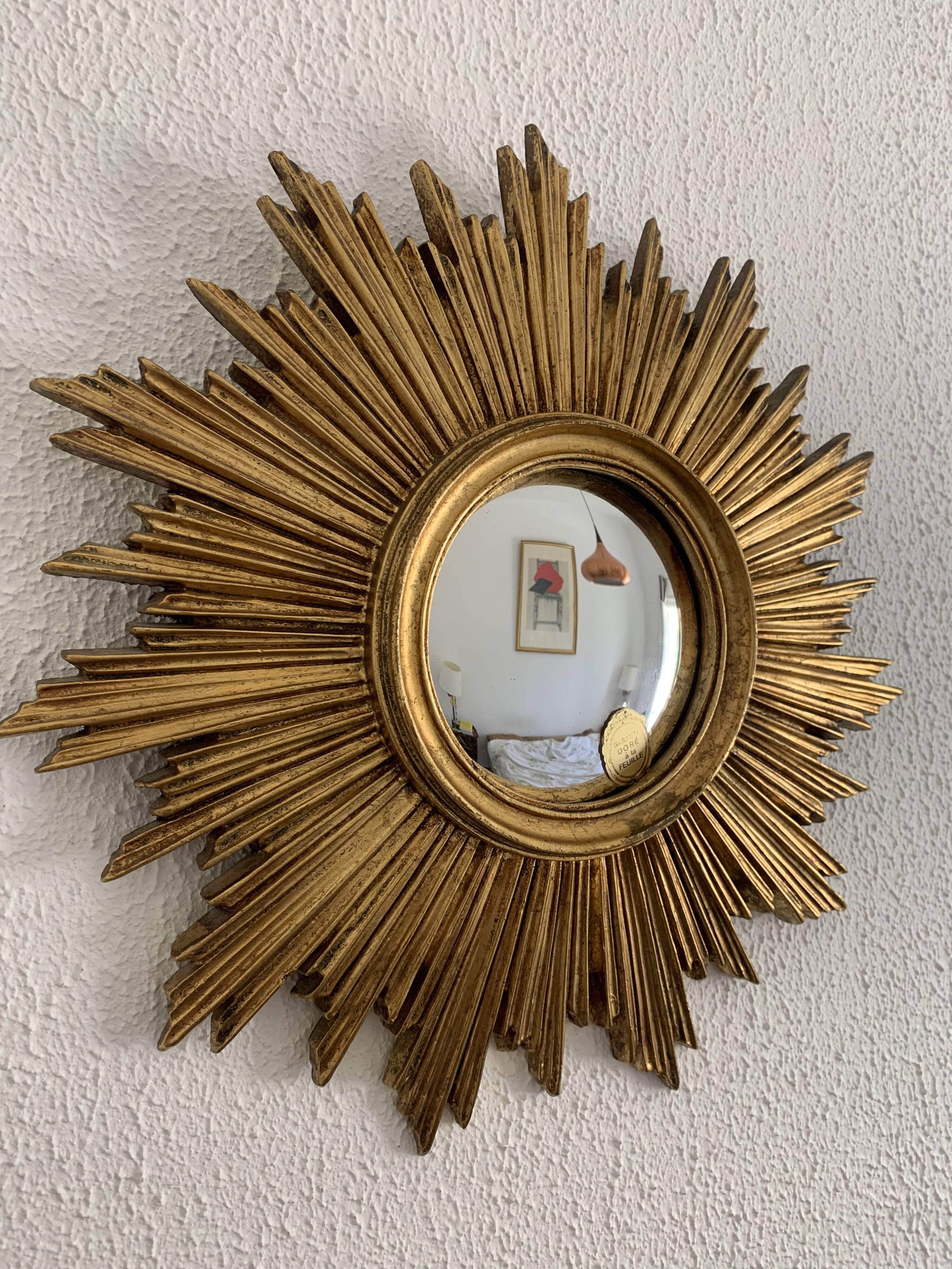 Vintage mirror 1960 witch's eye sun gold leaf - 43 cm