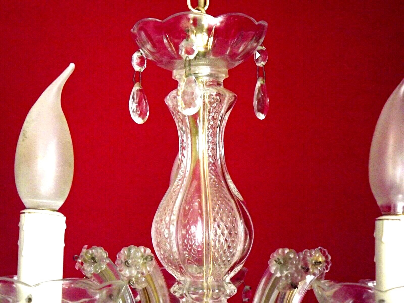 Vintage french metal crystal and glass 5 arm paris chic style chandelier 4228