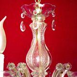 Vintage french metal crystal and glass 5 arm paris chic style chandelier 4228