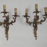 Magnificent Pair of French Antique Bronze Three-Light Acanthus Wall Sconces