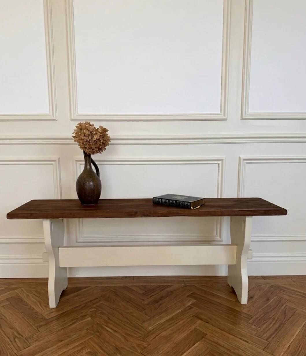 Vintage farmhouse bench made of solid wood