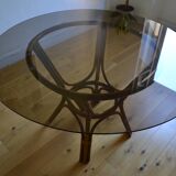 Table ronde rotin et verre
