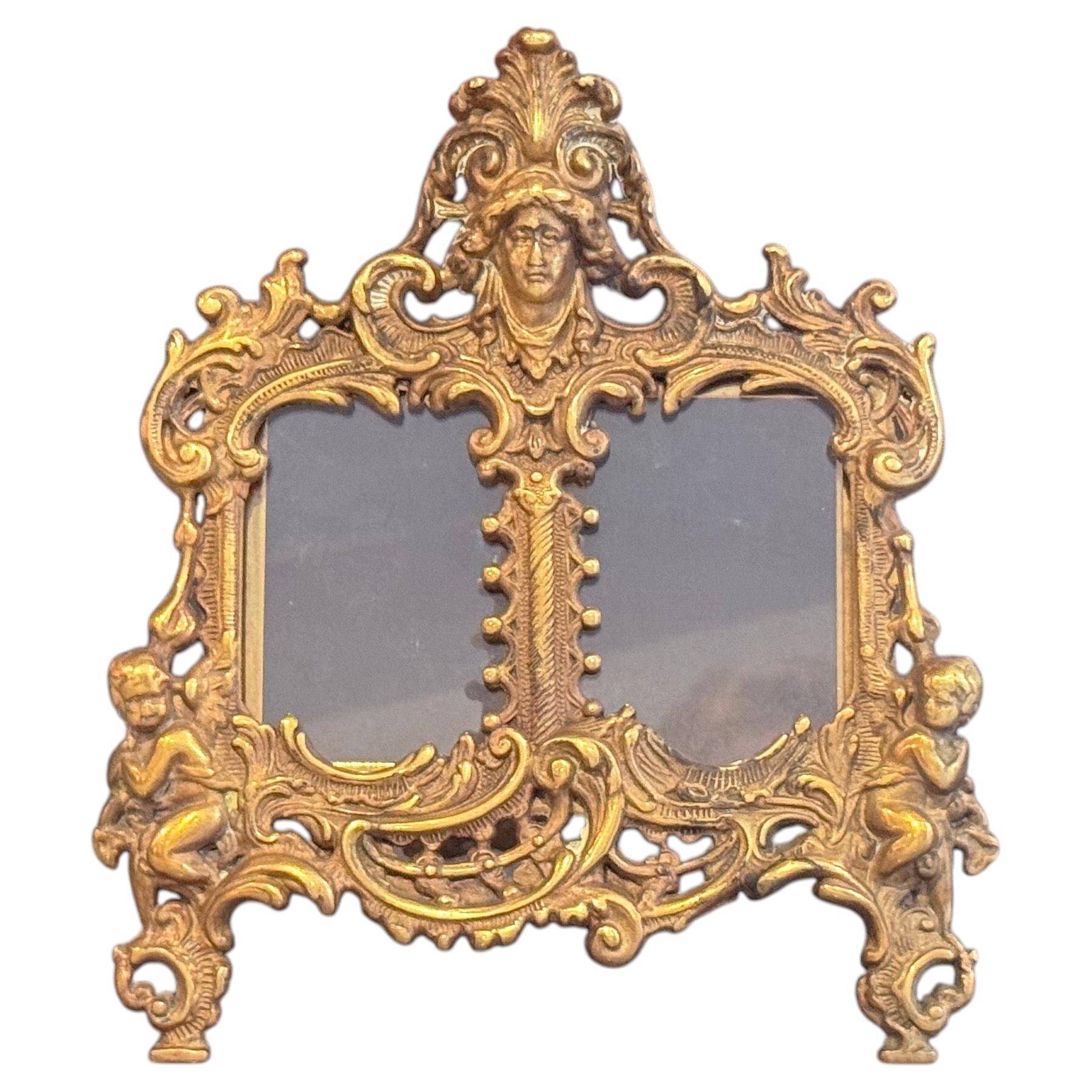 Paire de cadres en laiton doré rococo, cadres décoratifs antiques pour mur et table