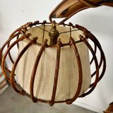 Old bamboo and rattan floor lamp design 60s Louis Sognot vintage lamp