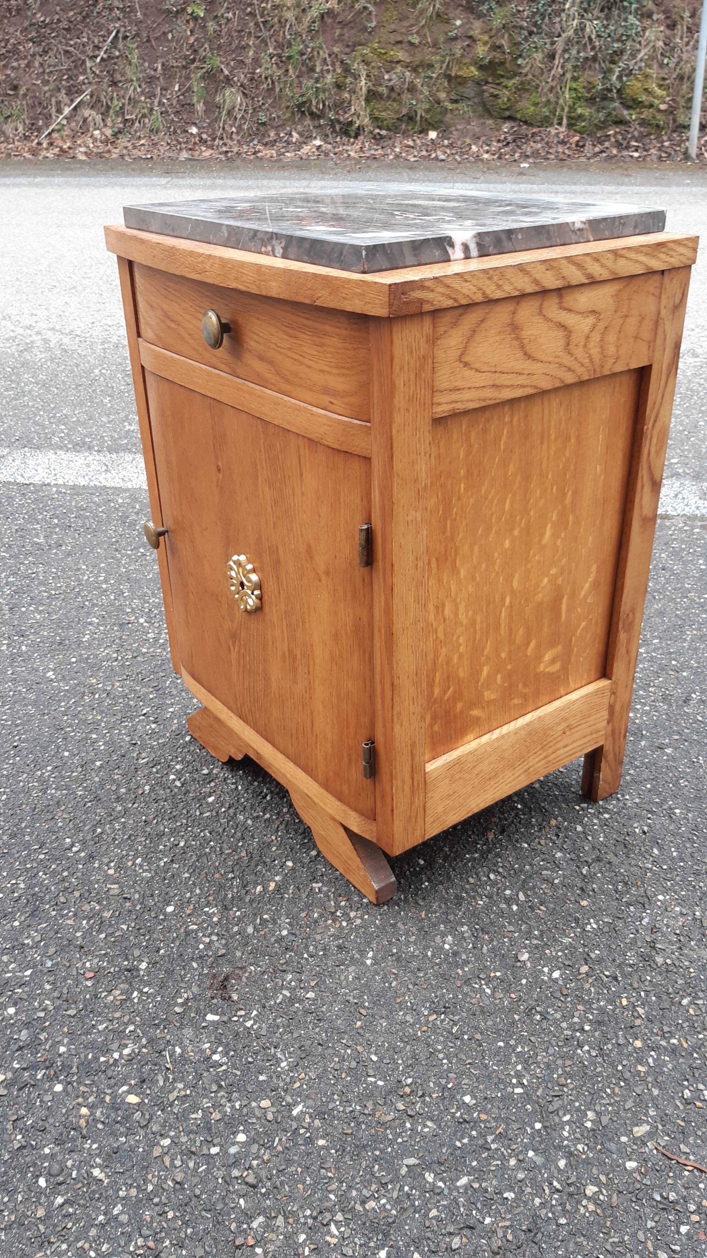 Bedside art deco oak and marble