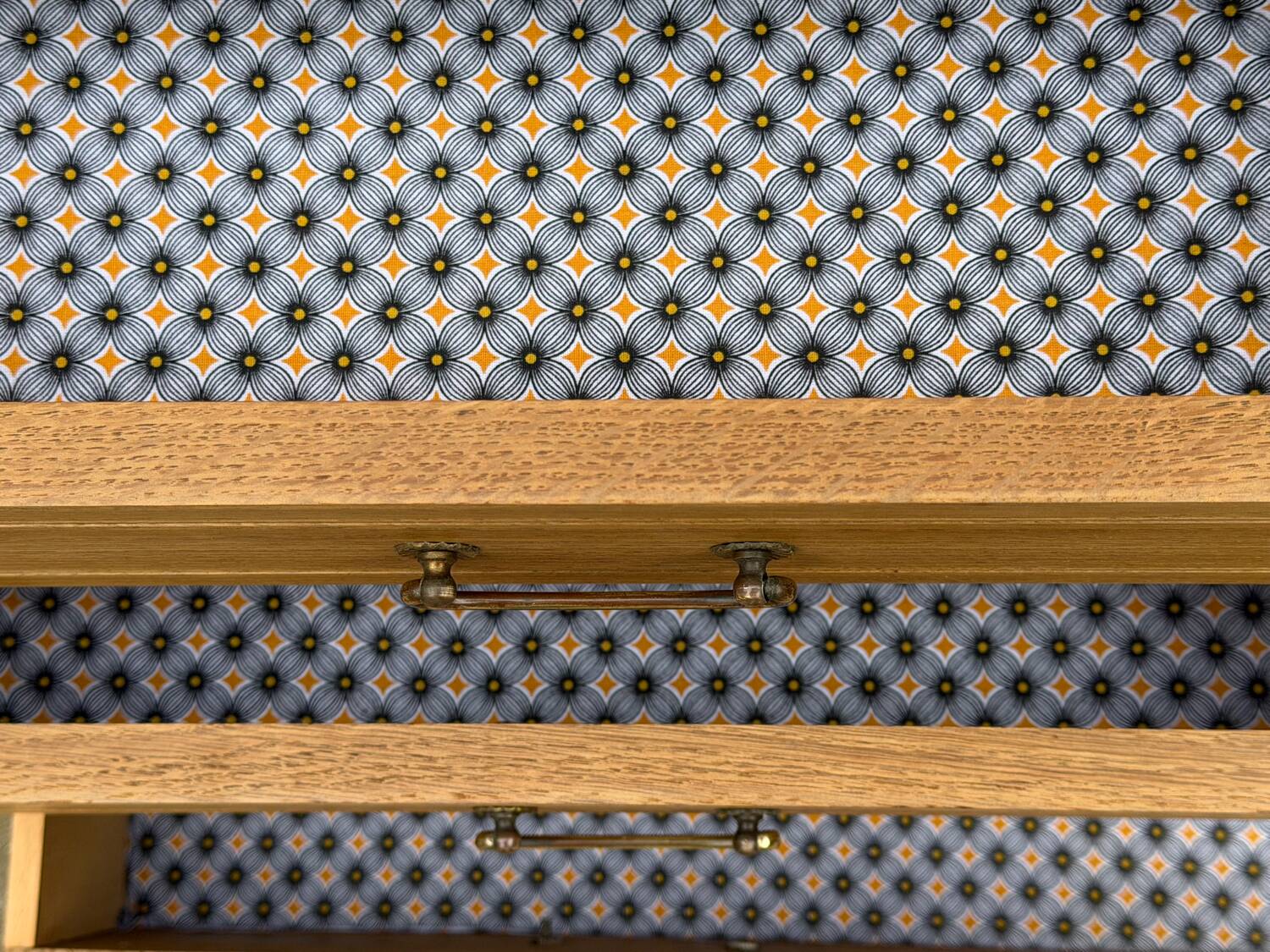 Parisian hotel wardrobe with bevelled mirror, solid raw oak, 1920.