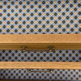 Parisian hotel wardrobe with bevelled mirror, solid raw oak, 1920.