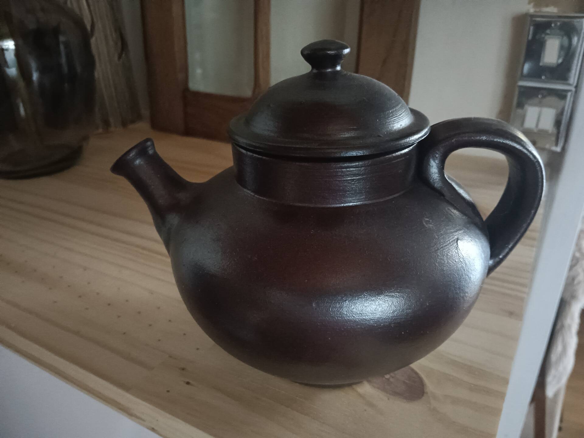 Vintage brown glazed earthenware teapot by Jean Dubost