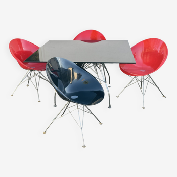 Kartell Glossy Dining Table with 4 Eros Chairs