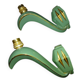 Pair of green ceramic wall sconces from the 1950s/60s