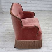 1930s, Danish 2-seater sofa, salmon pink furniture velour, ash wood.