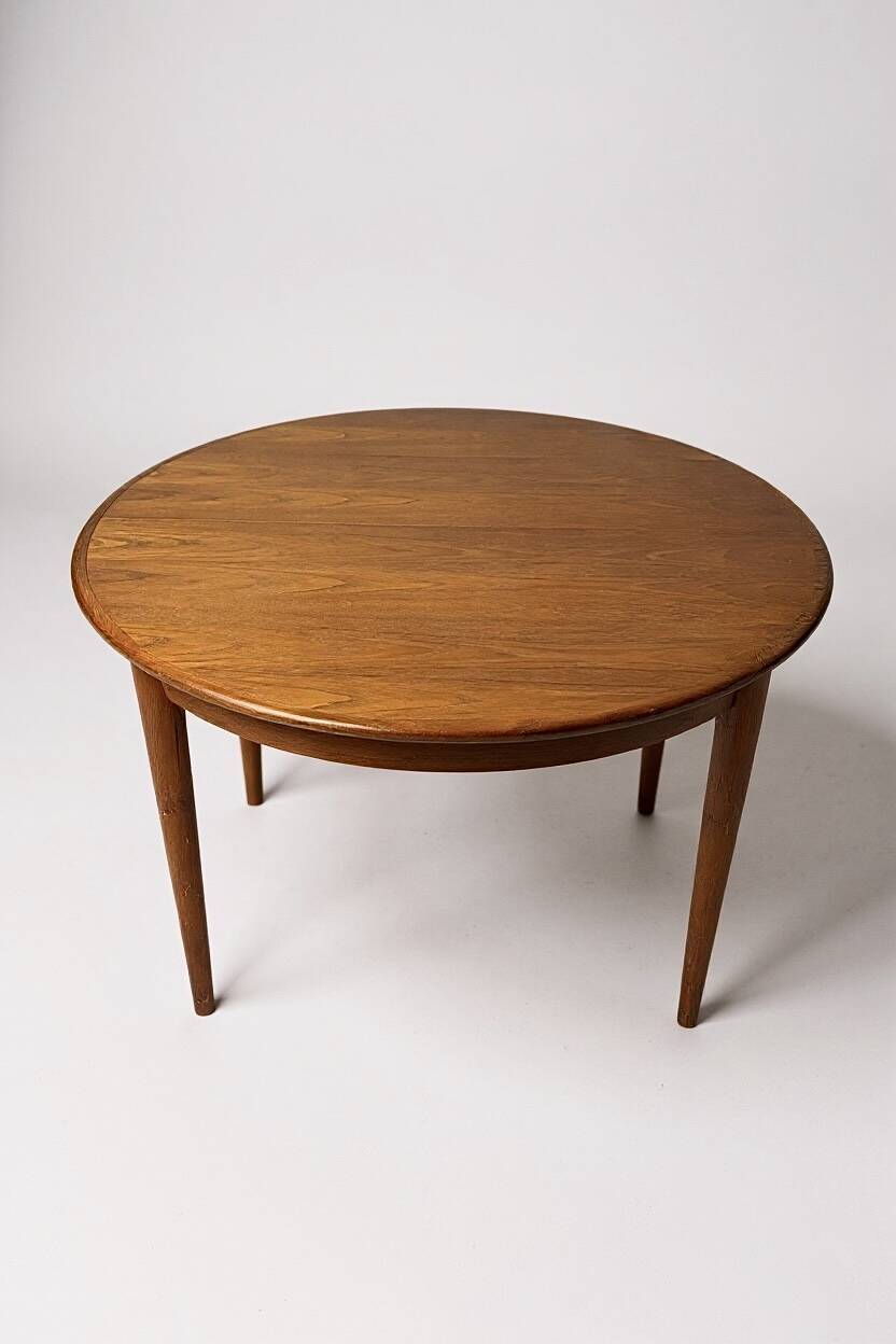 Vintage Scandinavian extendable round table P. Jeppesens Møbelfabrik