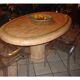Ovoid table in pink and green travertine, circa 1975