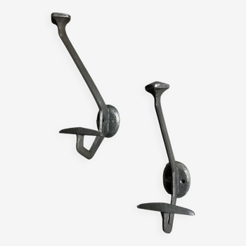 Pair of cast aluminum coat hooks - Model E