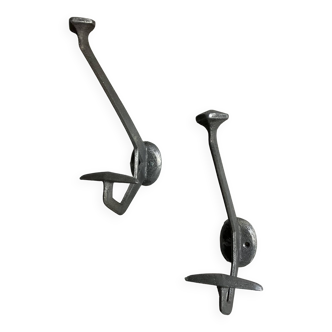 Pair of cast aluminum coat hooks - Model E