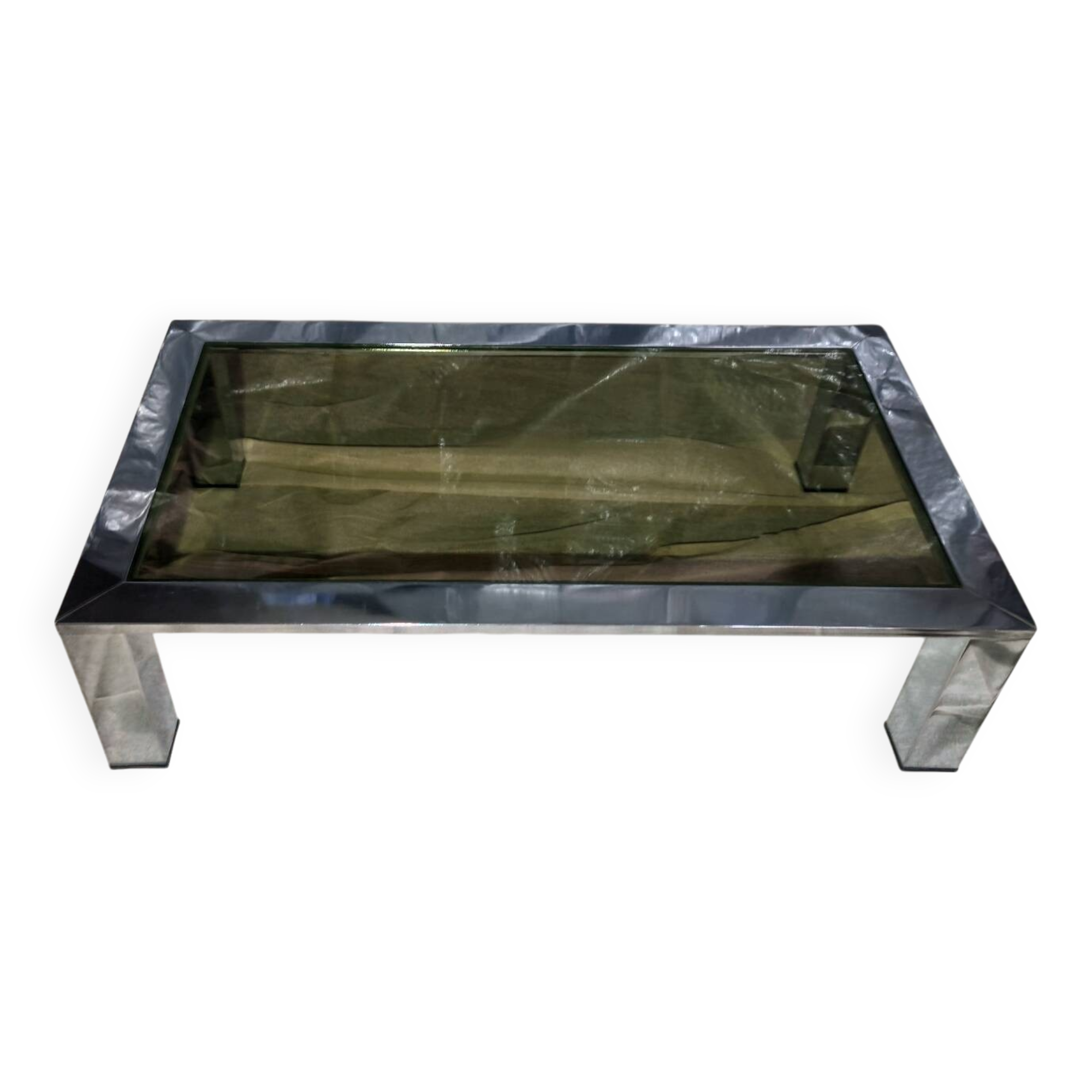 Thin chrome steel coffee table 70s