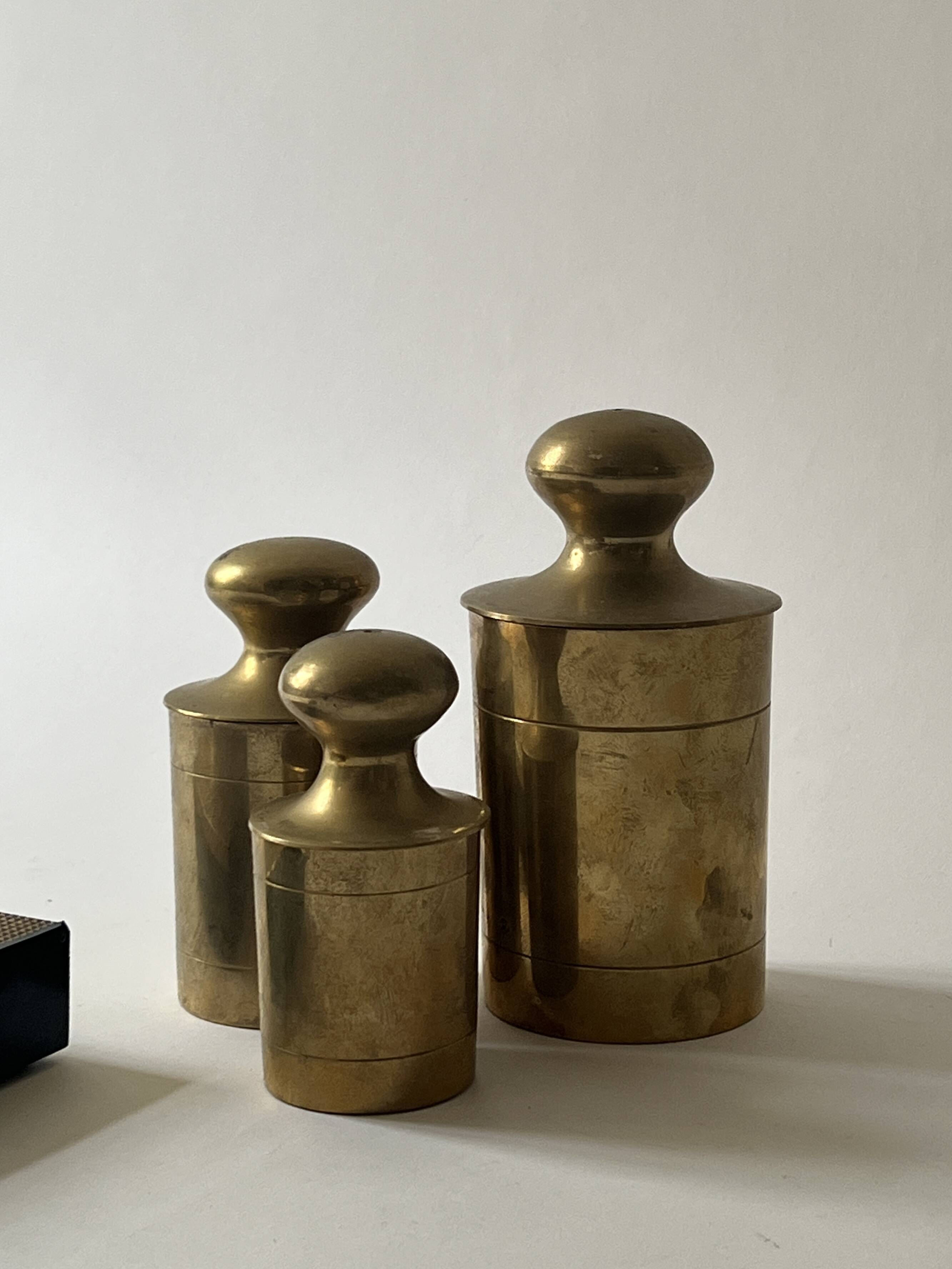 Set of 3 vintage boxes with genuine brass lids, 1950s.