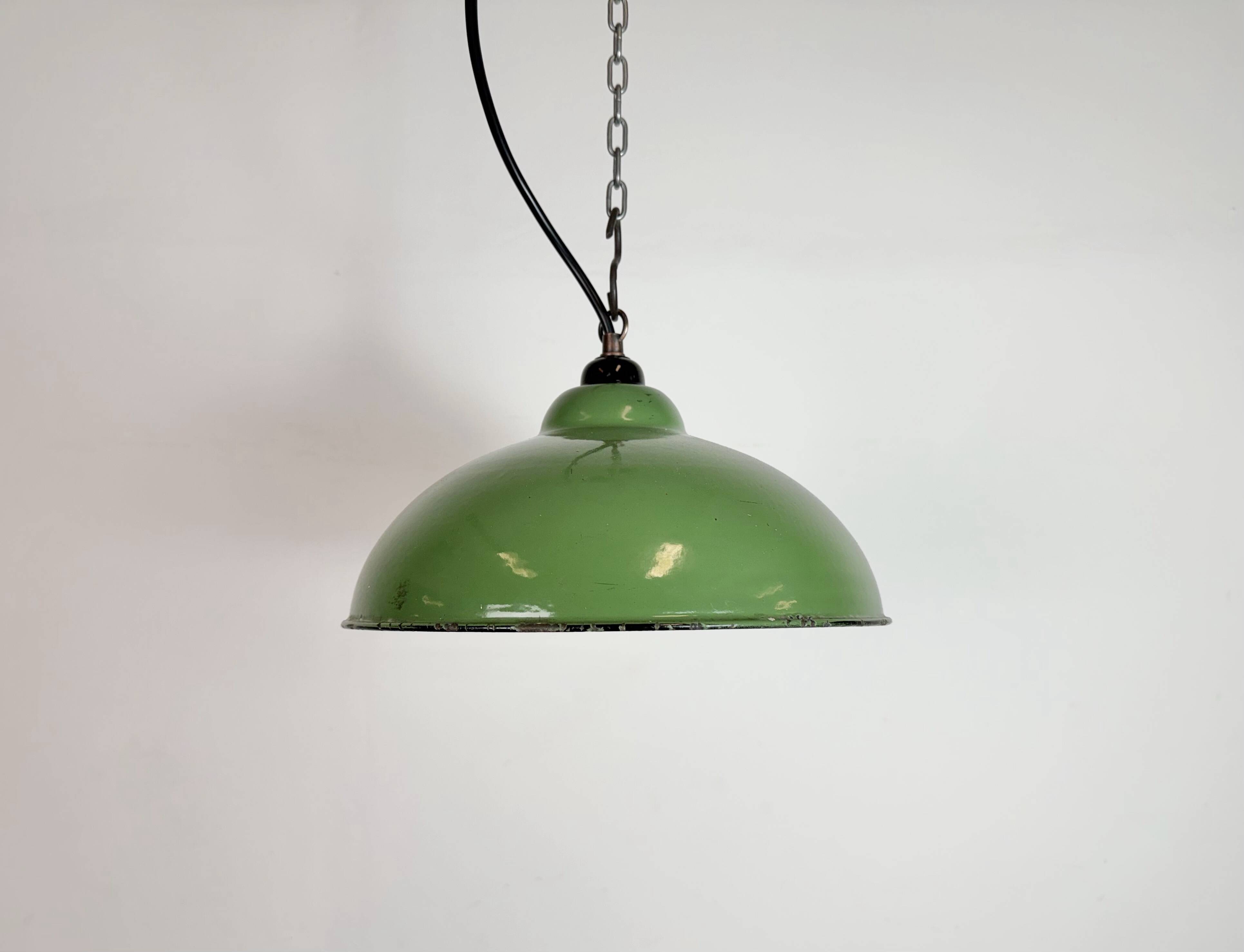 Industrial Green Enamel Factory Pendant Lamp, 1960s