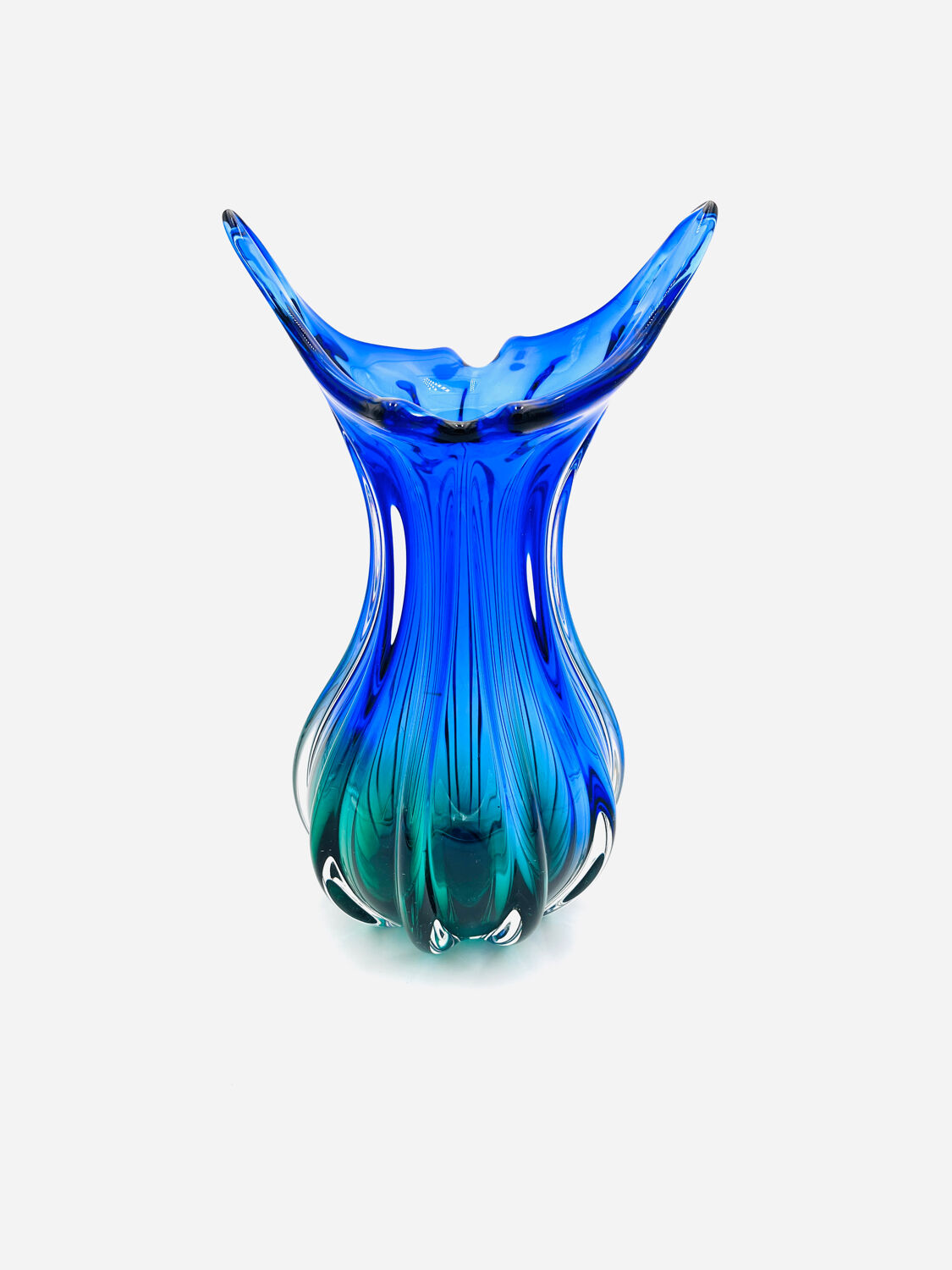 Large Murano Sommerso Vase 33cm - Cobalt Blue & Emerald - 2.8kg