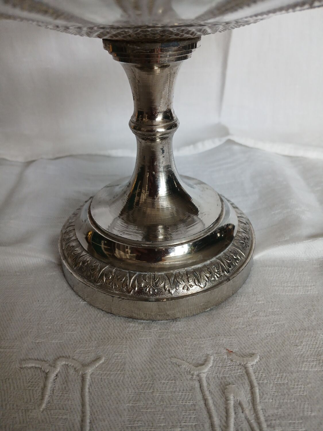 Antique glass and metal fruit bowl