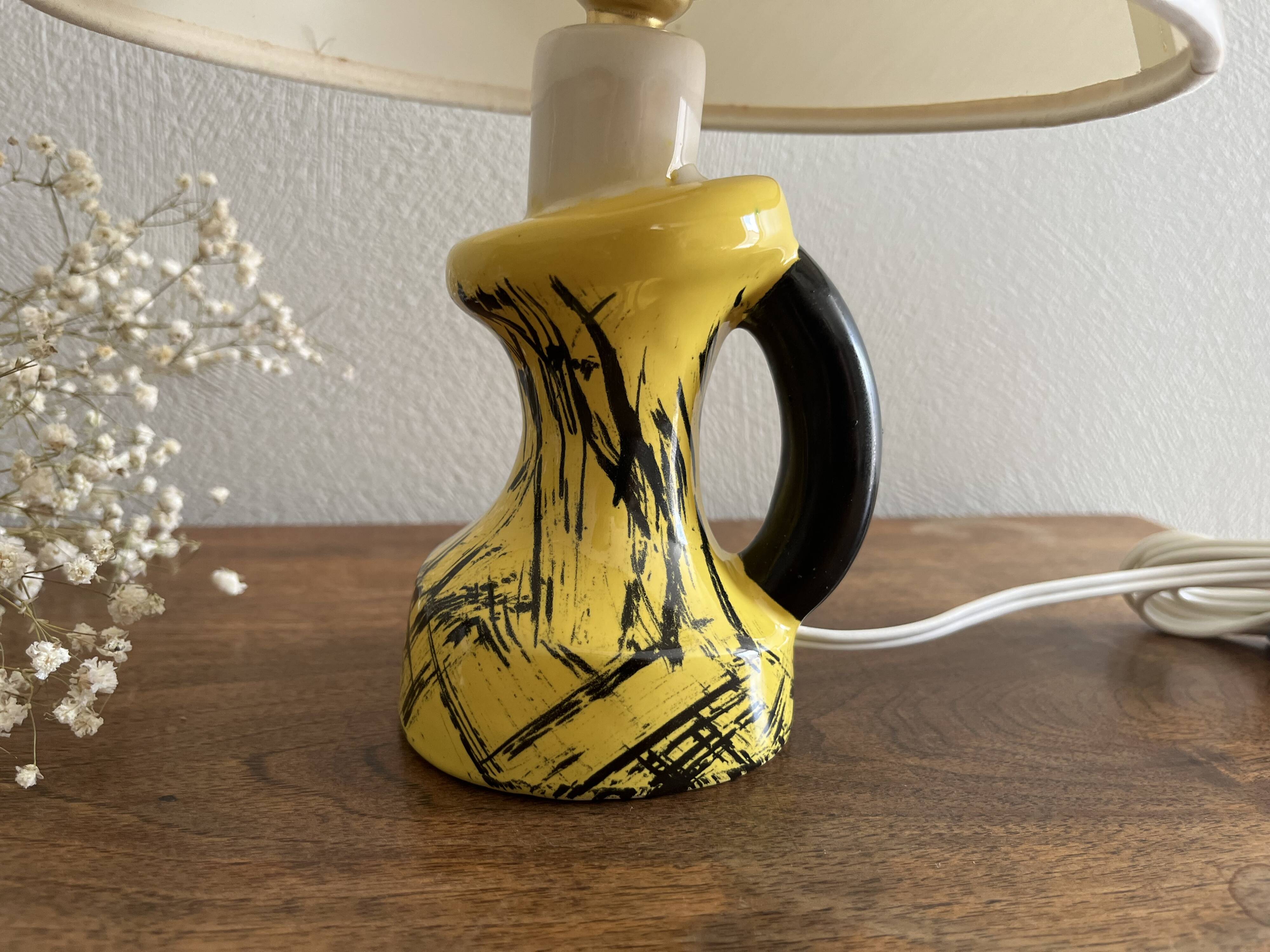 Vintage yellow and black ceramic lamp