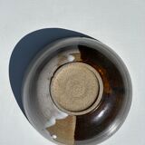 White and glossy brown two-tone ceramic bowl, matt earth