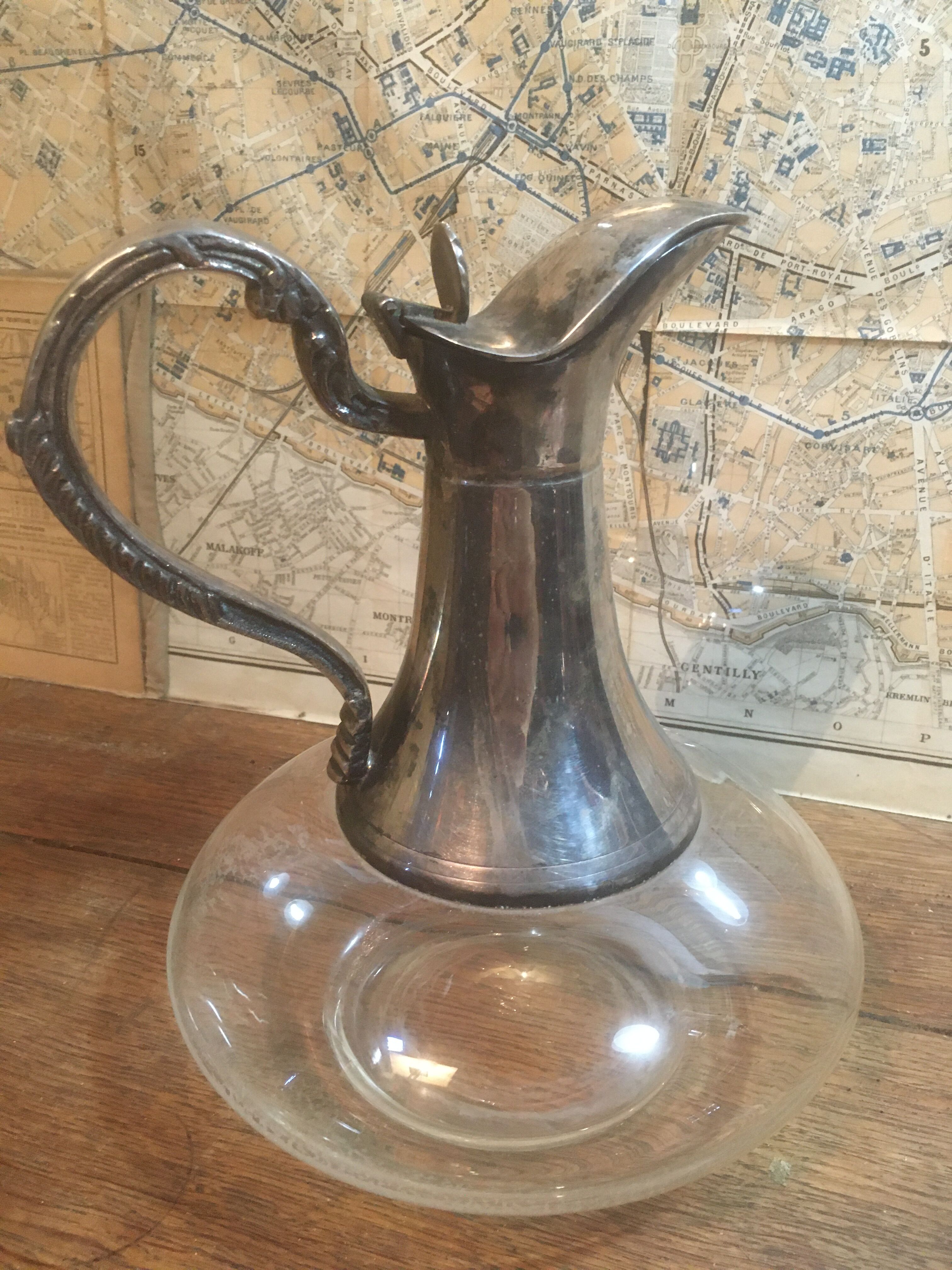 Glass and silver metal ewer