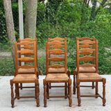 6 solid oak and straw chairs with high backs