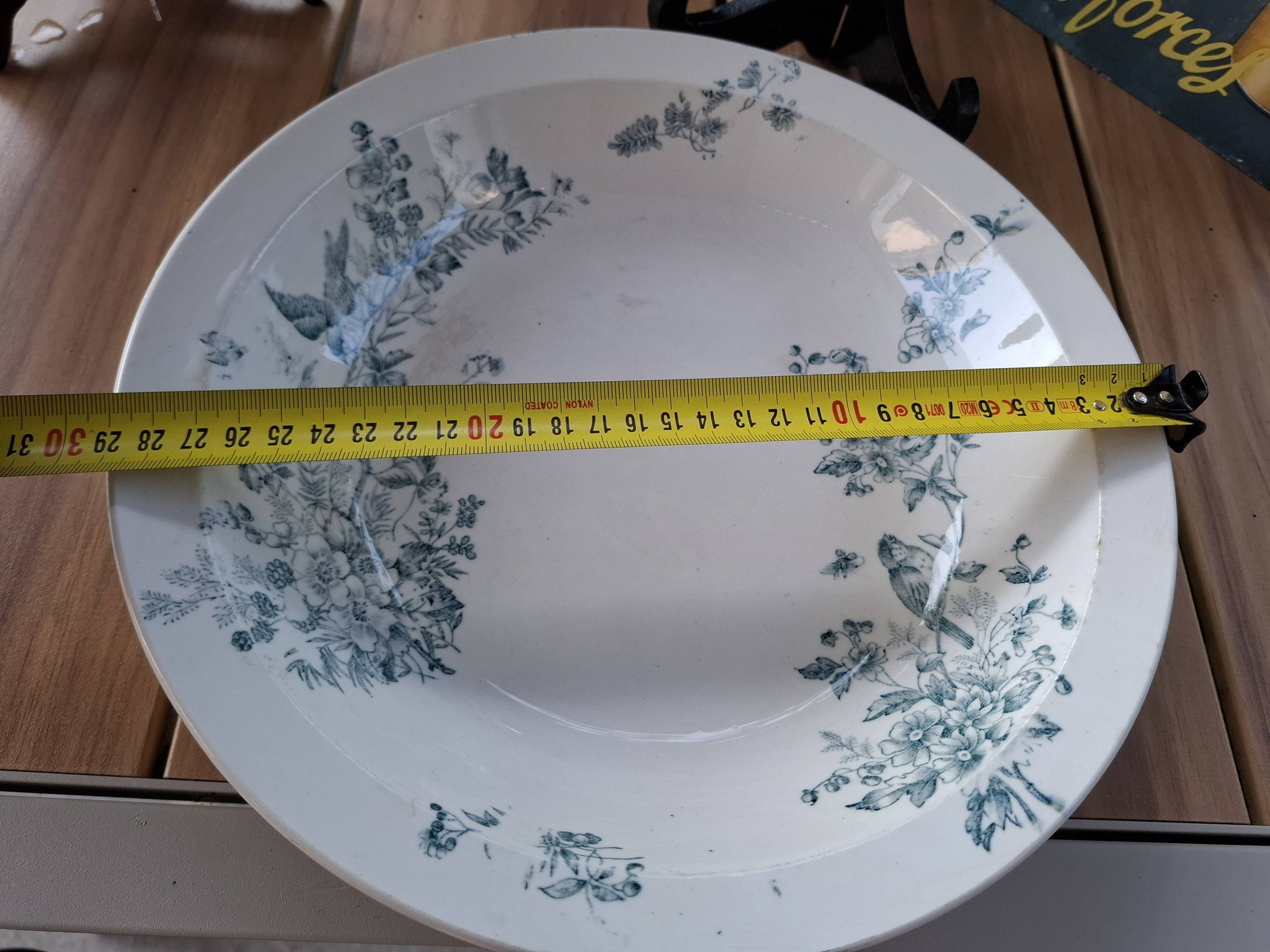 Old set of 2 terre de fer longwy dishes – bird and flower decoration