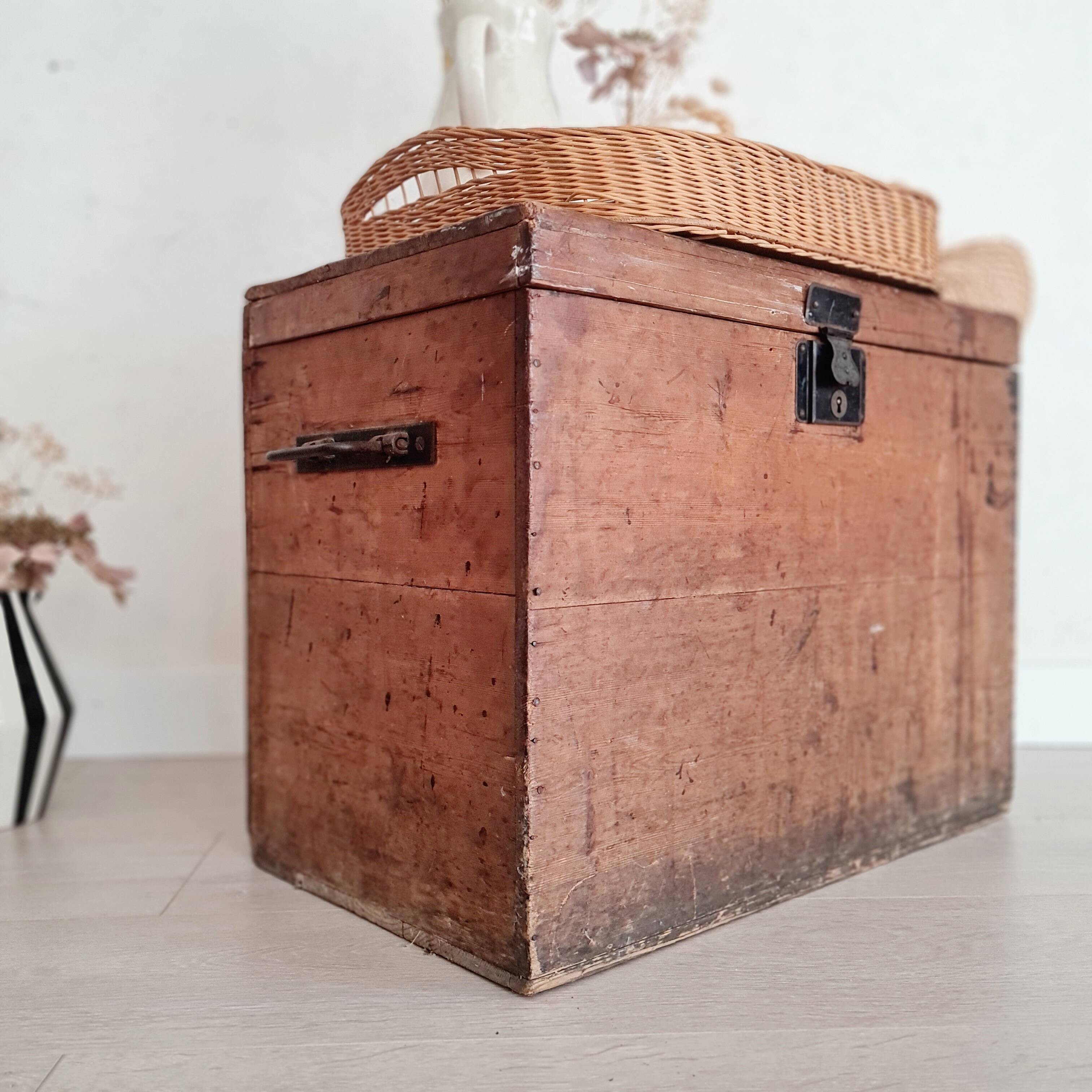 Old wooden chest with metal handles