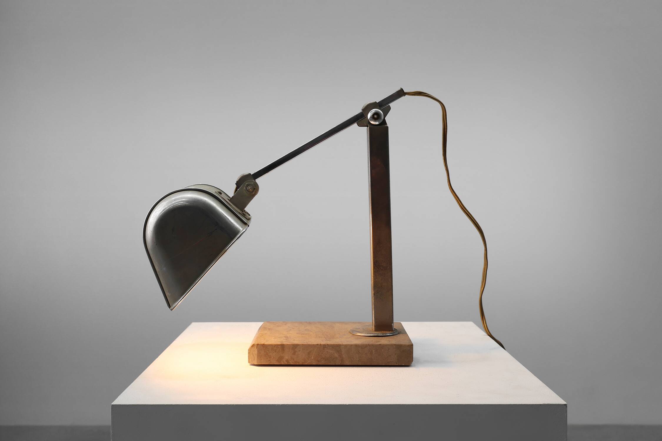Art Deco Industrial metal and travertine Desk Lamp, Belgium 1930s