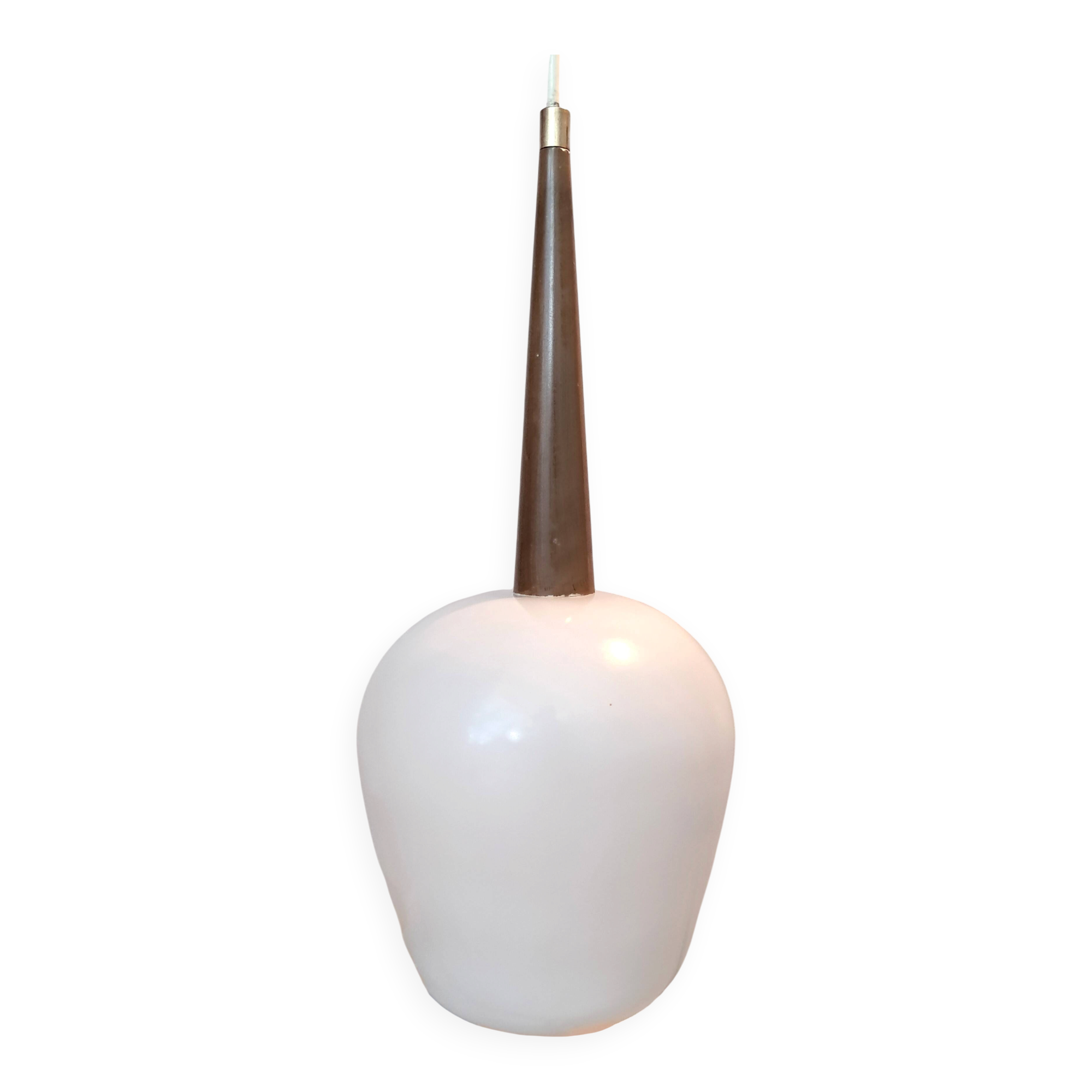 Suspension Louis Kalff  teck et opaline blanche 1950/1960.