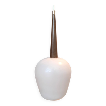 Louis Kalff suspension in teak and white opaline, 1950s/1960s.