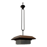 Suspension en bois, bronze et verre opalin des années 1950