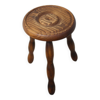 Vintage stool, tripod stool with beaded feet, side stool, wooden plant holder, harness
