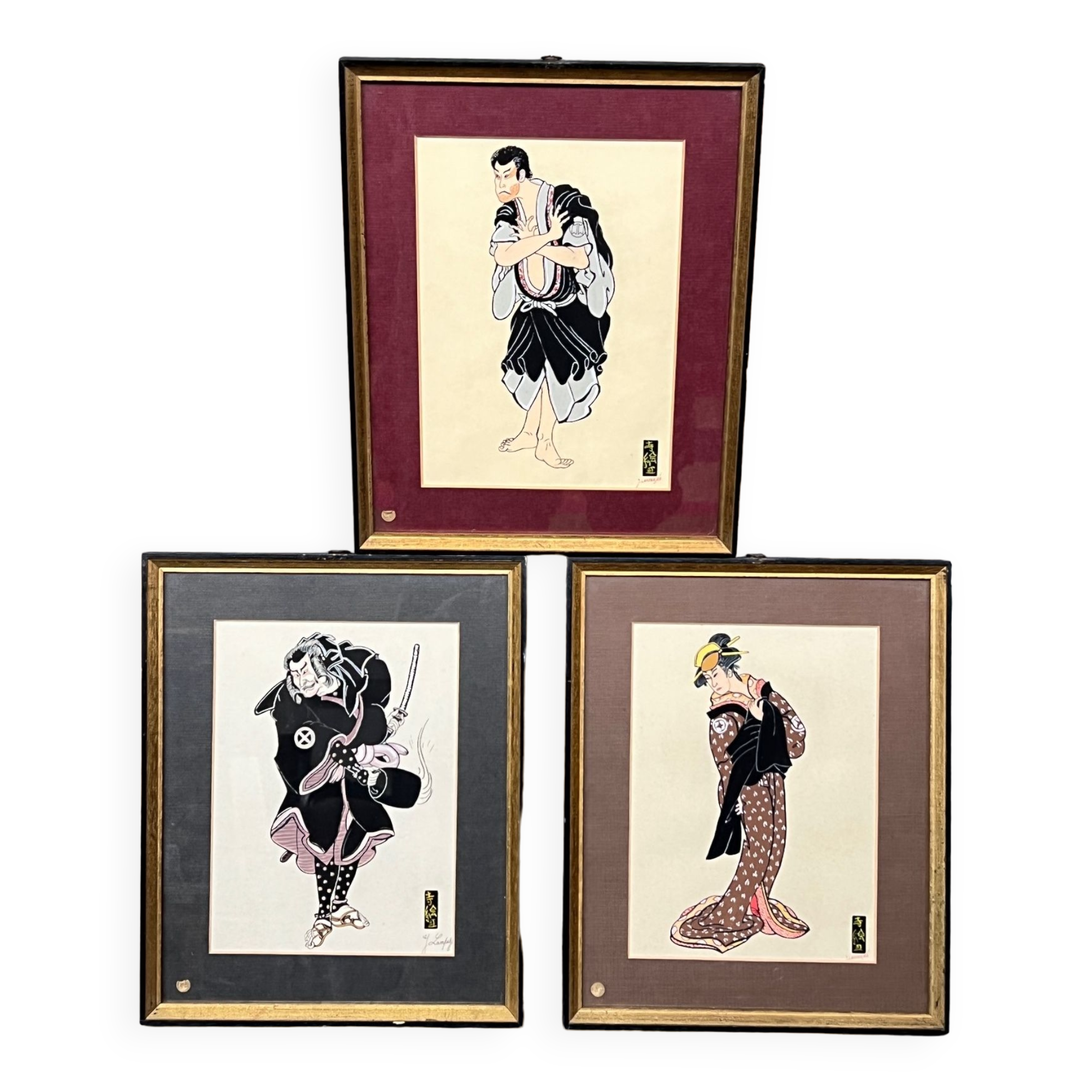 Set of gouache paintings "Actors of Kabuki Theatre".