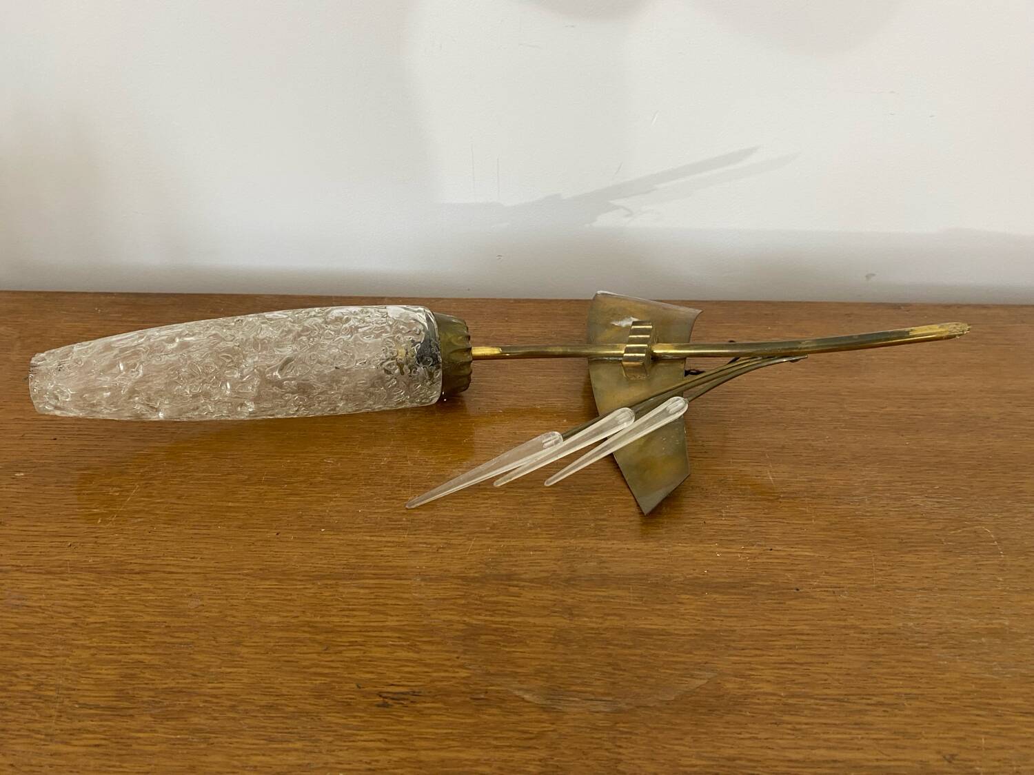 Antique wall lamp  brass + vintage glass tulip