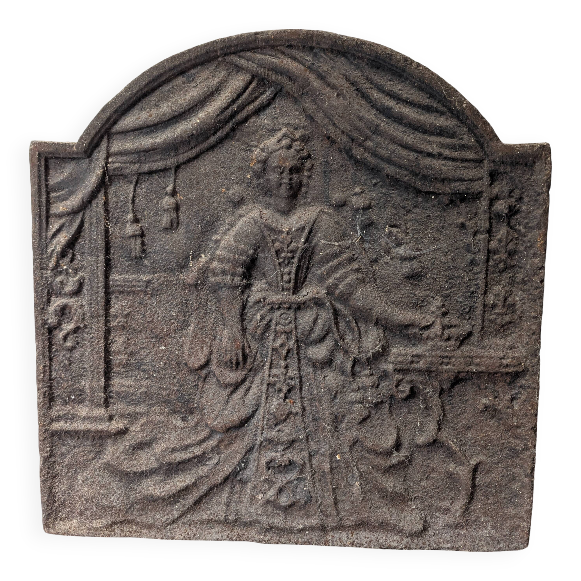 Antique cast iron fireback – baroque female scene