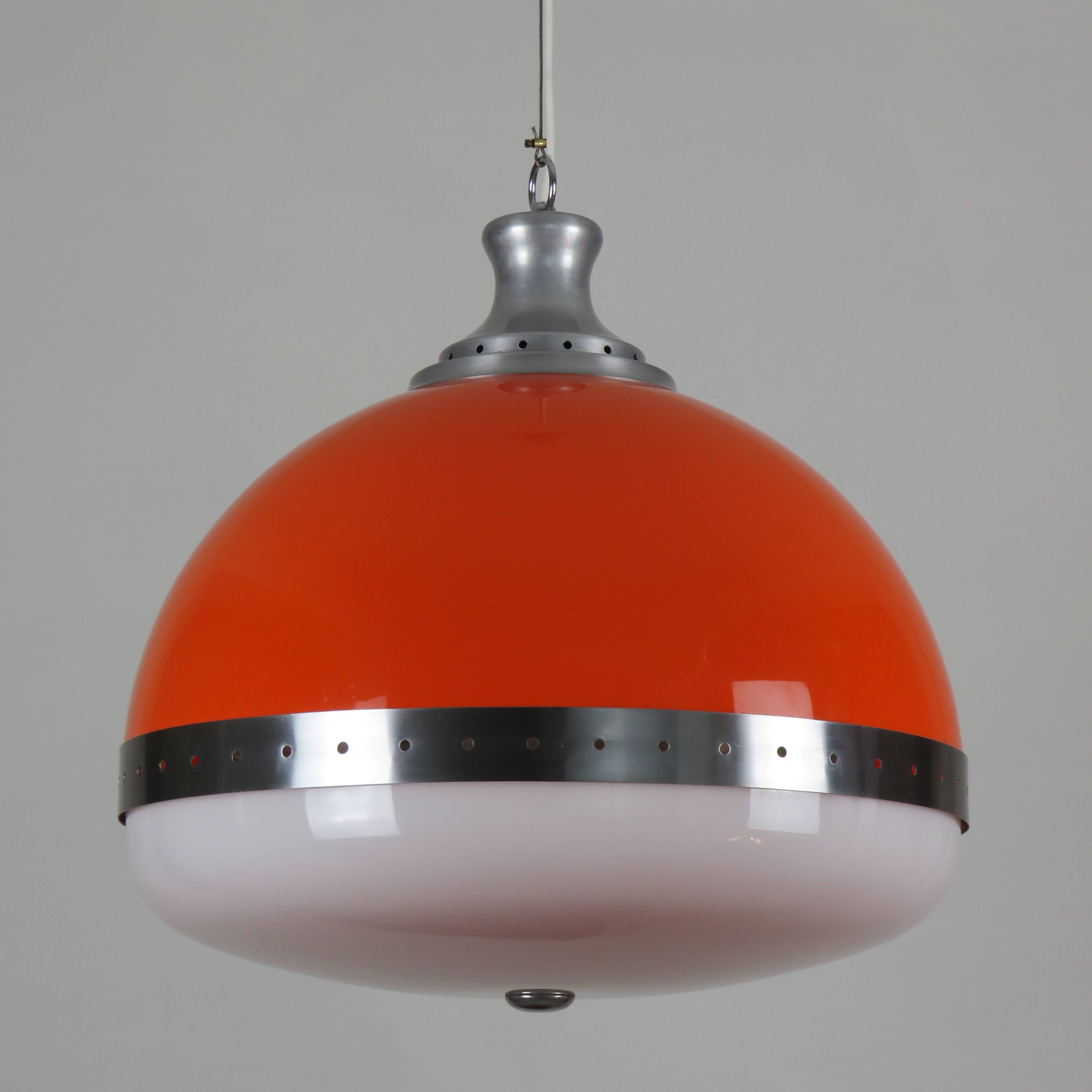 Large Italian pendant light (diameter 50 cm) orange and white Space Age 1960s