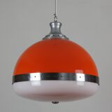 Large Italian pendant light (diameter 50 cm) orange and white Space Age 1960s