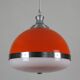 Grande suspension italienne (diamètre 50 cm) orange et blanche Space Age années 1960
