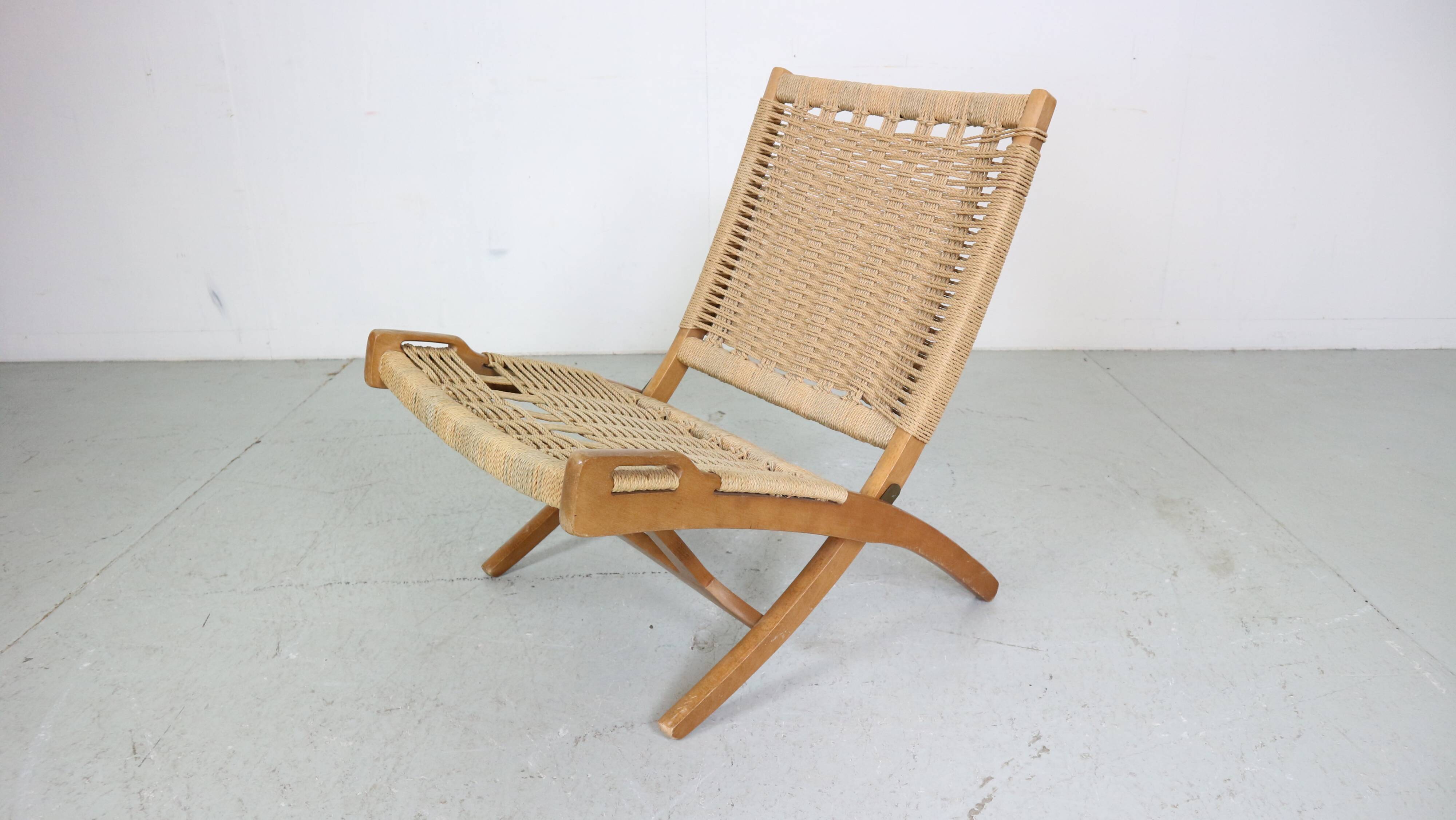 Mid- Century Modern Ebert Wels Beech& Rope Folding Lounge Chair, 1960's