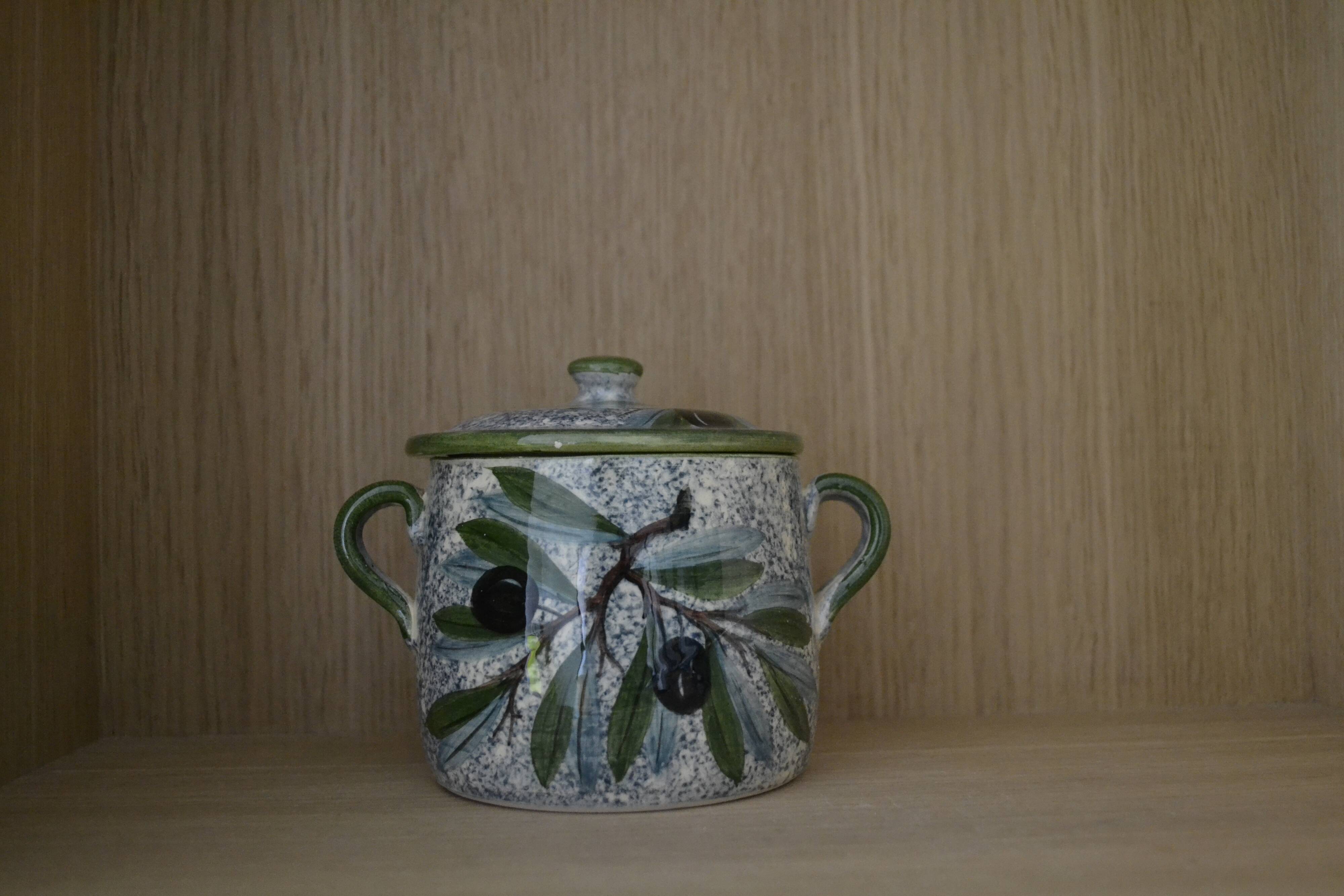 Pot Vallauris/ Aegitna blue and green olive pattern